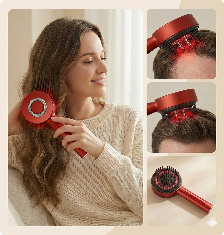 Customer using PlentyComb red light scalp massager